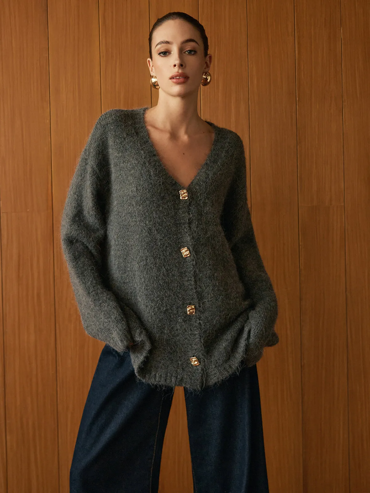 Wool-Blend Metal Button Knit Outerwear