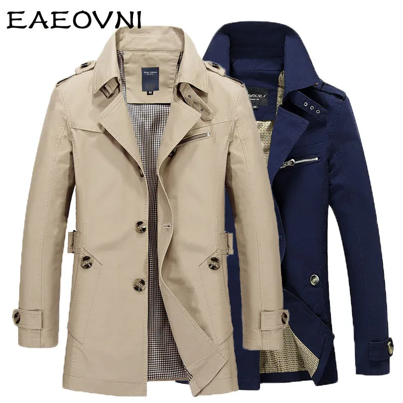 Xituodai Mens Business Jacket Fashion Autumn Men Long Cotton Windbreaker Jackets Overcoat Male Casual Winter Trench Outwear Coat